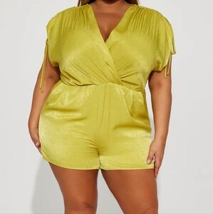 Fashion Nova Green V-Neck Romper